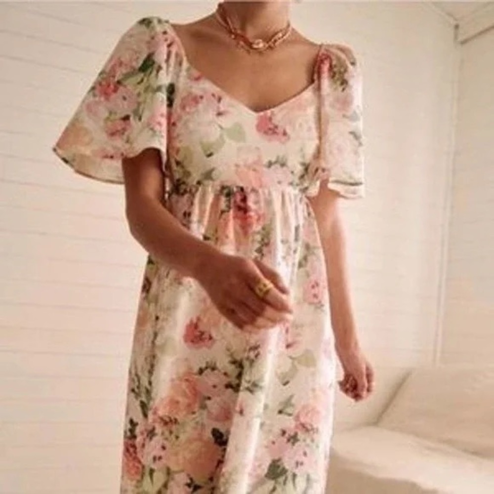 Sezane Emeline Floral Linen Midi Dress SZ SM/2/ French 34